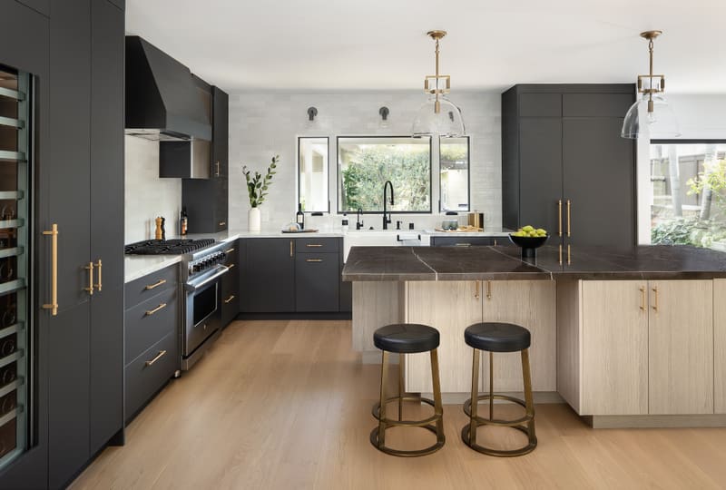 Charcoal cabinetry and white oak